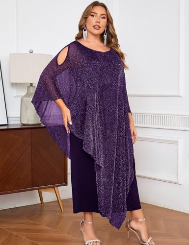 Image of ZOMVA Plus Size Elegant Formal Dress Long Cape Overlay Wedding Guest Formal Cocktail Mother of Bride Outfit