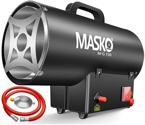 Masko® El Calentador de Gas Calentador de Gas cañón, Calentador de Gas de construcción, Calentador de Gas Radiante, generador de Aire Caliente Incl. Manguera de Gas y Reductor de presión, Negro 15 KW