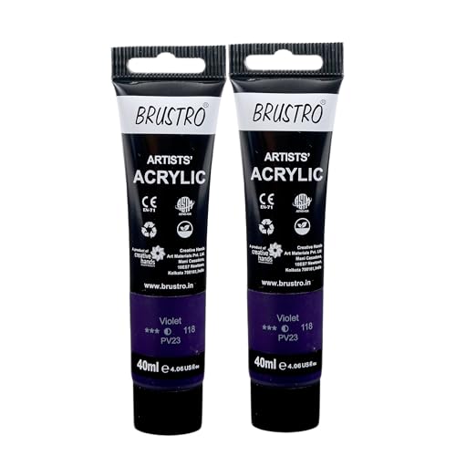 Image of BRUSTRO Artists Acrylic Paint Tube | 40ml, Violet (Pack of 2)|Non-Toxic, Water Based, Inter Mixable, Ideal for Painting, Textured Effects on Canvas, Paper, Fine Art Student and Professionals