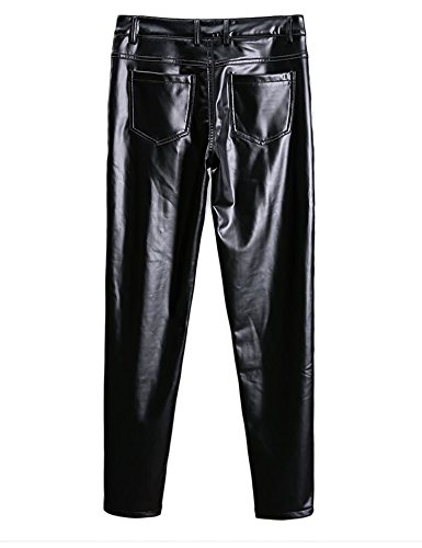 Men`s Stretchy 5 Pockets Biker Faux Leather Jeans Skinny Pants4