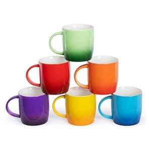 Stoneware Coffee Mugs Set of 6 – Durable & Large Capacity Ceramic Ombre Coffee Cups – Dishwasher & Microwave Safe – Colourful Gradient Ceramic Coffee & Tea Cup (325ml)