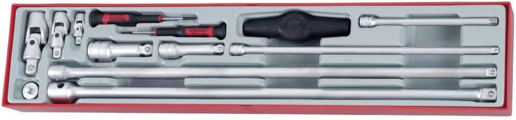 Teng Tools 13 Piece 1/4, 3/8 & 1/2 Inch Drive Socket & Accessories Extension Bar Set - TTXEXT13 Silver