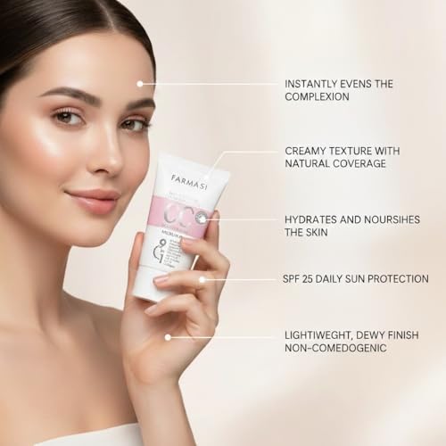 FARMASi CC Color Correcting Cream, Tinted Moisturizer Makeup Base with SPF 25, Lightweight Buildable Coverage, Natural Flawless Finish, All Skin Types, 1.7 fl oz, Medium