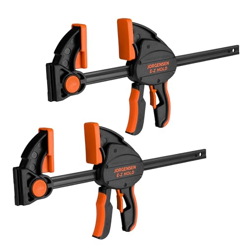 Image of Jorgensen E-Z Hold 800LBS Heavy Duty Clamps, 12 Inch 2-Pack Expandable Clamp /Spreader, One Hand Bar Clamps, Trigger Clamp, Bar Clamps for Woodworking