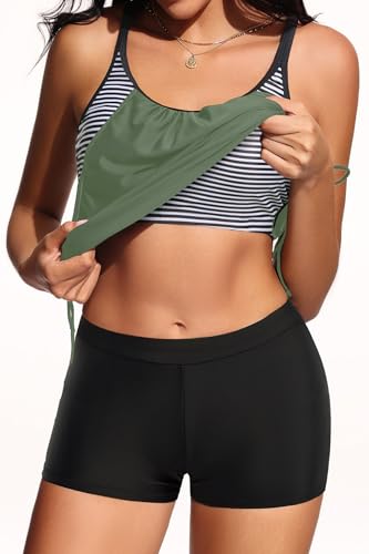 Image of Holipick Blouson Tankini Swimsuits for Women - Two Piece Tummy Control Bathing Suit with Shorts Modest Swimwear