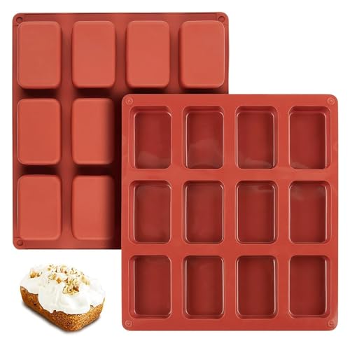 LLHaovdxas 2 Pcs Mini Loaf Tins, Mini Loaf Pan, 12-Cavities Mini Loaf Tins for Baking, Non-Stick Mini Loaf Cake Cases for Mini Bread, Mini Loaf Cake, Brownie, Cornbread, Cheesecake (Red)