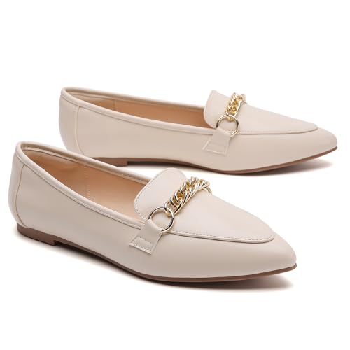 Image of Tilocow Metal Chain Loafers for Women Pointed Toe Slip on Flats Comfortable Fashion Work Shoes