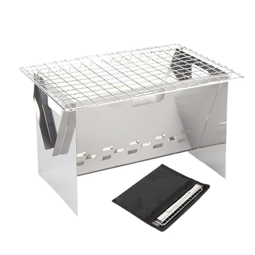 Barbacoa de camping – Barbacoa portátil de 13,5 pulgadas, cocina de acero inoxidable para exteriores, barbacoa plegable, bolsa de transporte incluida, accesorios para barbacoa de jardín