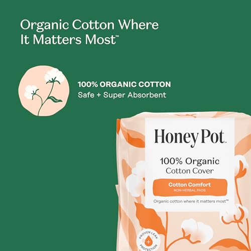 Image of The Honey Pot Company - Sanitary Pads for Women - Non-Herbal Heavy Overnight w /Wings - Organic Cotton Cover & Ultra-Absorbent Pulp Core - Feminine Care - 11 ct