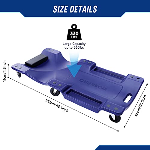 Workpro Mechanic Plastic Creeper, 40-Inch Automotive Creeper With Padded Headrest, 330 Lbs Capacity Rolling Garage Shop Creeper With 6 Caster Wheels, Blue #TOP1