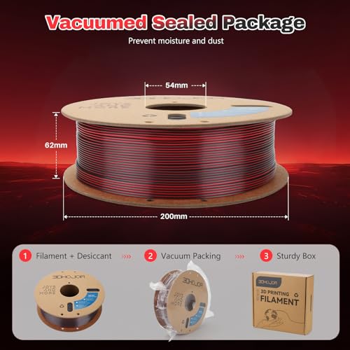 Image of 3DHoJor Silk PLA Filament 1.75mm Black Red Dual Color PLA 3D Printer Filament 2 in 1 Coextrusion 1KG Spool(2.2lbs) 3D Printing Filament Dimensional Accuracy + /- 0.03mm