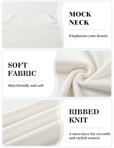 Image of Women's Mock Neck Long Sleeve Shirts Ribbed Knit Sweaters Lightweight Basic Slim Fitted Thermal Underwear Tops
