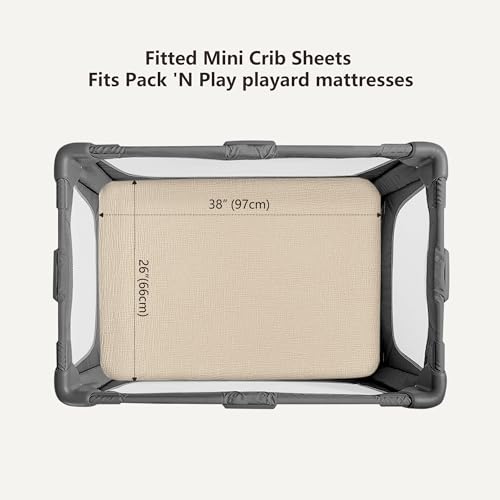 Image of Bearmoss Muslin Mini Crib Sheets for Pack N Play Mattress - 100% Cotton - 38 inchx26 inch Soft Breathable Playard Baby Crib Sheets Neutral for Boys Girls - 2 Pack (Oat Latte)