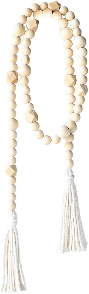 FMURY Tassel Bead String Pendant Handmade Accessory Bead String Hemp Rope Home Decoration Curtain Strap(Beige)