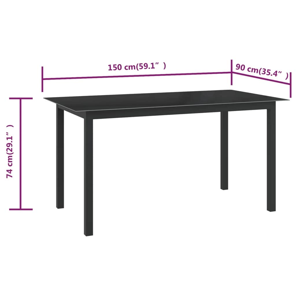 Genérico - Mesa de jardín (150 x 90 x 74 cm), color negro | Marco de aluminio resistente, bandeja de cristal fácil de limpiar, ideal para balcón o patio