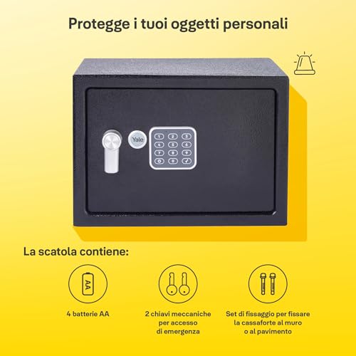 Yale Alarmed Electronic Safe Medium – Standard Protection, Built-in 130dB Alarm, PIN Keypad + Override Key, Anti-bump Solenoid, Auto Lockdown, Carpeted Interior, Fixings Included – 6.6L – YEC/250/DB2