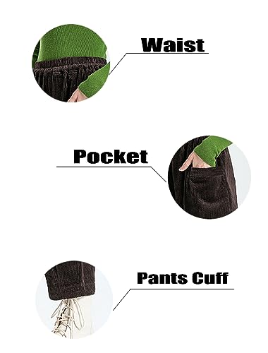 Minibee Women's Corduroy Baggy Pants Elastic Waist Loose Harem Pant Cotton Wide Leg Trousers with Pockets4