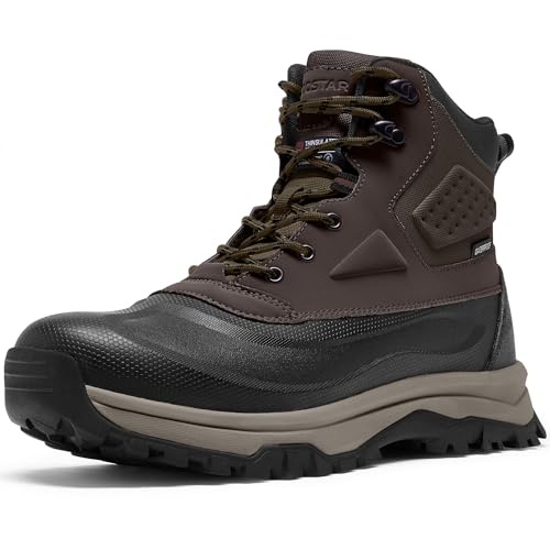 Coostar Snow Boots for Men Insulated Waterproof Construction Winter Hiking Boots Dark Brown Size 11