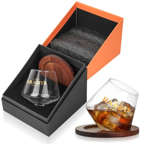 AIOUHMYM Verre a Whisky Personnalisé, Verre a Rhum, Verres a Whisky Cristal RotatifsVerres à eau avec sous-verres en bois, mugs à cocktail, tasses à café pour rhum, cadeaux pour détente