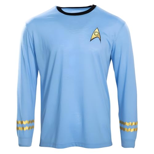 Mad Engine-Adult Star Trek-Long Sleeve Halloween Costume T-Shirt Spock Captain Kirk Engineering Cosplay Blue