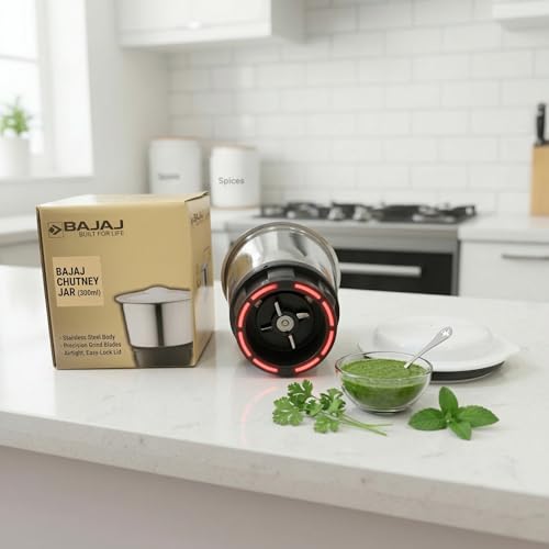 Image of Bajaj 300ml Chutney Grinding Jar, Stainless Steel, Compatible with GX78 PX71M and 50+ Mixer Grinder Models