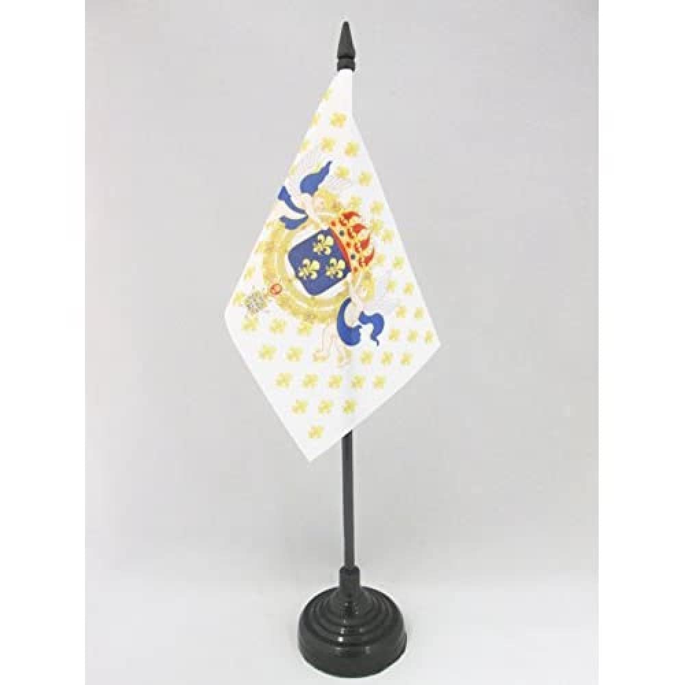 AZ FLAG - King of France Fleur-de-lis Table Flag 4'' x 6'' - French Kingdom Office Mini Banner 100% Polyester 15 x 10 cm - Mini Desk Flag with 10'' Pole and Black Plastic Base