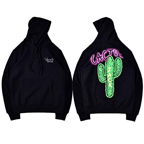 LSJTZ Cactus Travis Scott Style Astroworld Hoodie de Manga Larga Kangaroo Bolsillo,Negro Cover