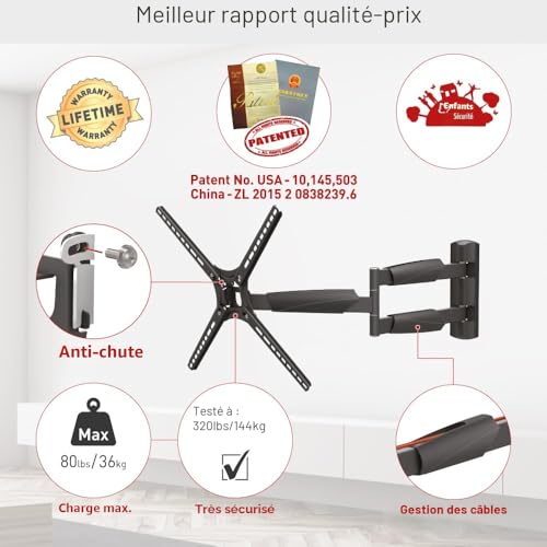 Support TV mural de bras extra long 76cm pour resoudre le probleme des angles - 3