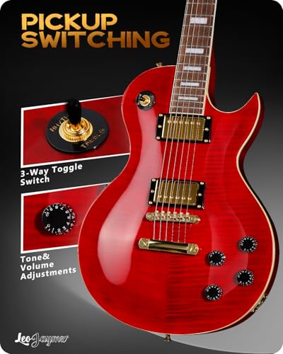 Image of Leo Jaymz SC Series Electric Guitar - Mahogany Body, Laurel Fingerboard, Dual Humbuckers, Tune-O-Matic Bridge, C Neck, 18:1 Tuners (Red)