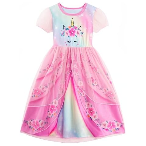 LQSZ Girls Nightgown Princess Dress Puff Sleeve Toddler Pajama Gown Unicorn Casual Princess Nightgown for Toddlers 9 10T Cover