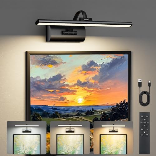 AIFEI Wireless Picture Lights for Wall Battery Operated, 5200mAh Long-Last Lights for Pictures on Wall, Remote & Touch, 3 Color Dimmable No Wiring Needed Art Light for Paintings Poster, 15.7" Black