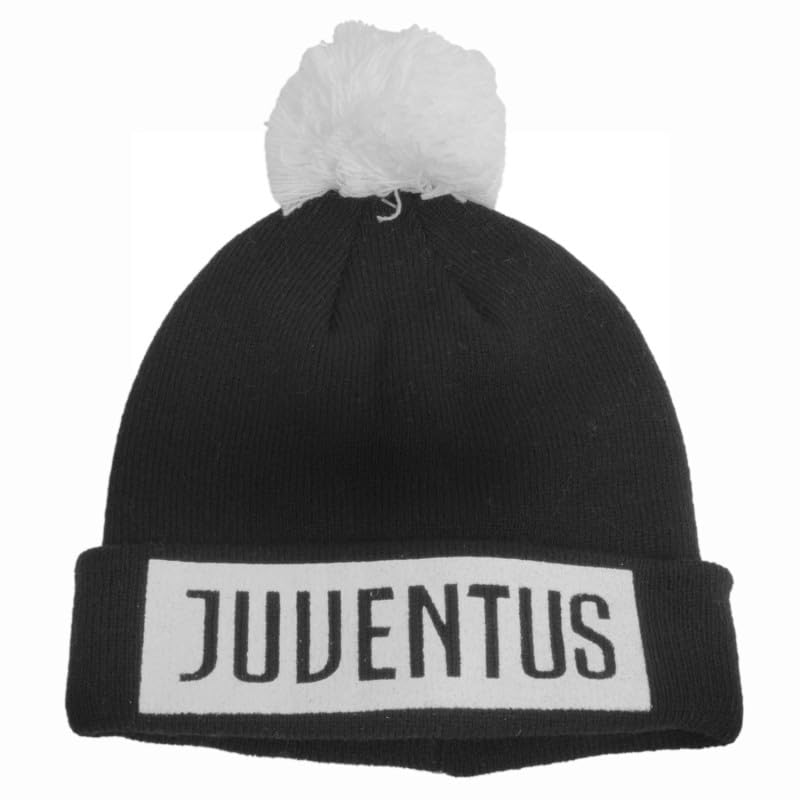 Bonnet Juventus noir ponpon jacquard idéal contre le froid hivernal
