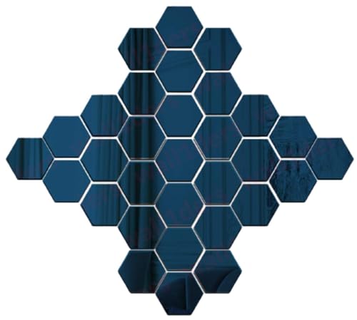 Image of Wall1ders 30 Hexagon with 10 Butterflies Blue (Each Hexagon Size 10.5 cm x 12 cm) Hexagon Mirror Wall Stickers, Mirror Stickers for Wall
