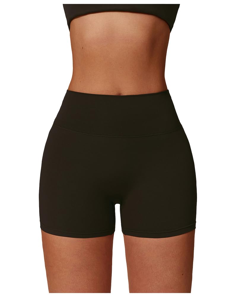 EnShine Tela Womens High Waisted Tummy Control Workout Shorts Pants,Yoga Athletic Gym Butt Lifting Shorts for Women. Black