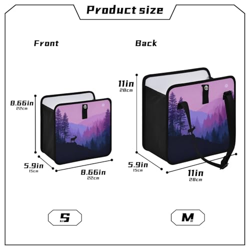 Image of Car Trash Can Organizer Bin with Adjustable Strap for Back Front Seat Console Waterproof Leakproof Collapsible Portable 8.66 Inch Purple Stag Mountains and Forest