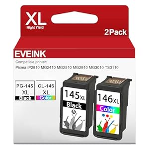 Cartuchos de tinta de alto rendimiento 145XL 146XL de repuesto para cartuchos de tinta Canon PG-145XL CL-146XL PG 145 146 funciona para impresoras Pixma MG2510 TS3110 IP2810 MG2410 MG2910 MG3010 (1