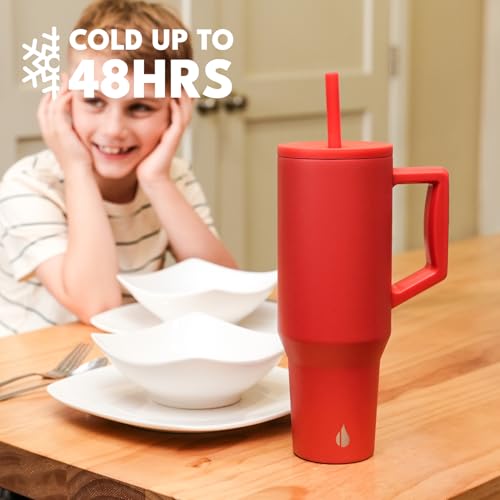 Image of Elemental Spill Proof 40oz Insulated Tumbler with Handle & Straw Travel Mug | Stainless Steel Commuter Travel Coffee Mug for Cold Beverages, Includes 2 Straws & a Spill Proof Lid for Everyday Use