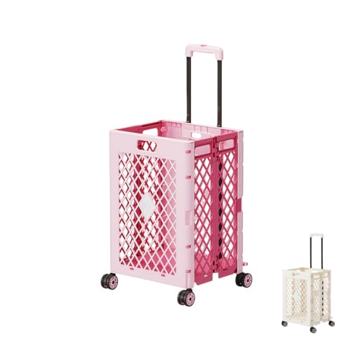 Zekono キャリーカートショッピング コンテナ 折りたたみ 軽量 台車 コンテナ 買い物カゴ 運搬 65L (ラズベリーピンク【4輪を延長・拡大】)