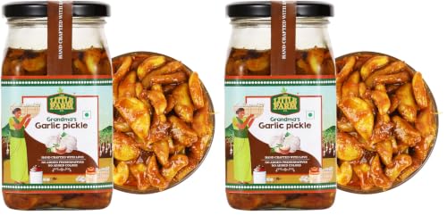 Image of THE LITTLE FARM CO Garlic Pickle - Lehsun ka Achar (400g) | Less Oil Mustard Base Homestyle Garlic Pickles with Jaggery | No Added Preservatives & Flavours | Traditional Recipe (Pack of 2)