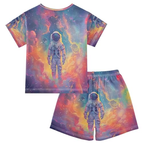 ALAZA Astronaut Galaxy Space Pajamas Short Sleeve 2 Piece Sleepwear Top and Bottom Pajama Set Unisex2