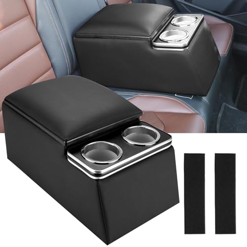 Car Center Console Organizer Armrest Box, Universal Fit, Automotive Backseat Armrest Pillow with Drinks Holders, Vehicle Seat/Bench Contractor Arm Rest Organizer for SUV,Truck,Car (Black)