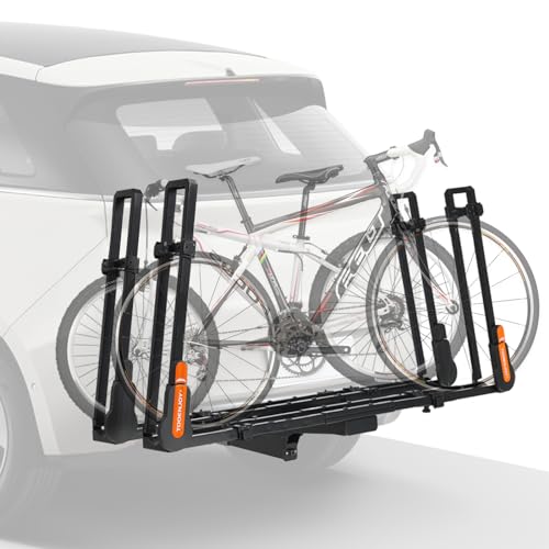 TOOENJOY Folding Hitch Bike Rack, Heavy Duty Bike Carrier Platform with Dual Arms, Fits 2" Hitch Receiver for SUV Pickup Truck, 2-Bike Capacity