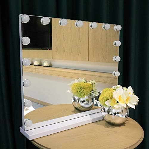 COMMODA Hollywood Style Lighted Vanity Makeup Mirror Dimmable LED Bulbs Whole Metal Frame and Backing Makeup Cosmetic Mirrors (White)