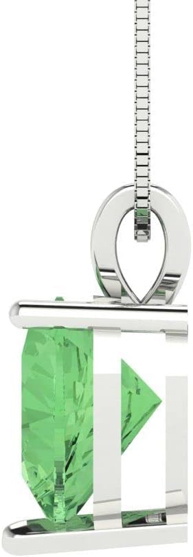 Clara Pucci 2 cttw Green Simulated Diamond White Gold-Plated Silver Necklace and Pendant for Women (18" Box Chain,Heart Cut,8mm) - Image 3