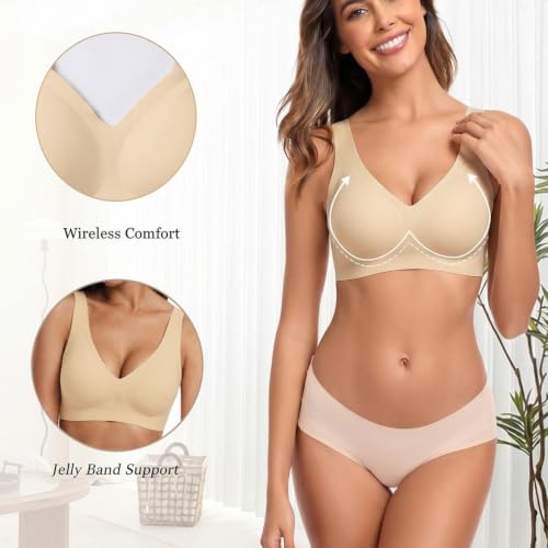 Wireless Bra Beige S V Neck Back Smoothing Comfortable Bras - image 4