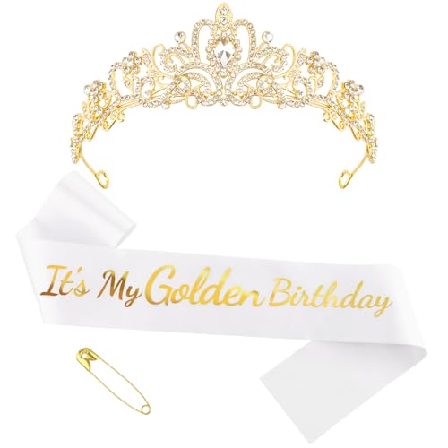 Yuxiaoyu Golden Birthday Party Decorations Crown and Sash It's My Golden Birthday Sash and...