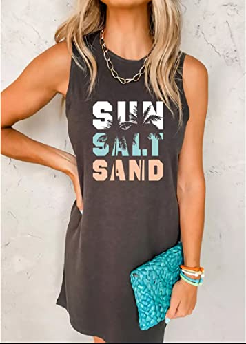 Image of Sun Salt Sand Coconut Tree Sleeveless Mini Dress Women Casual Summer Beach Vacation Dress Workout Tank Dress