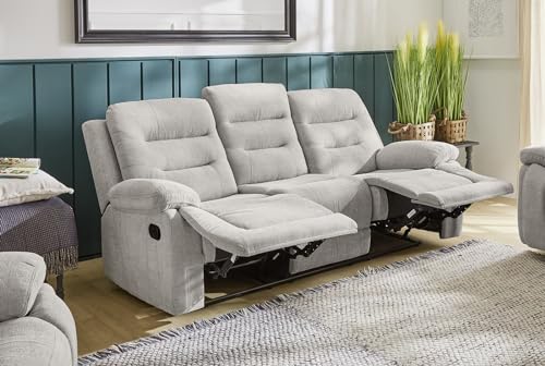 Gemütliches Dreisitzer Sofa mit Federkernpolsterung und Wellenfedern B220/T98/H103 cm, verstellbare 3er Couch durch halbautomatische Relaxfunktion, Bezug Chenille in Grau / 15503 – Bild 6