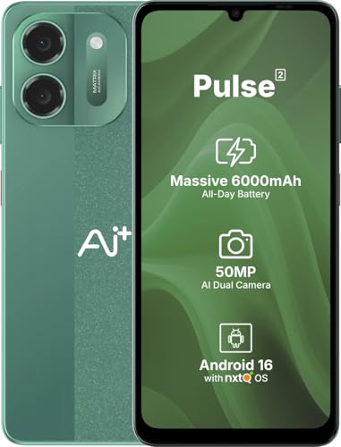 Image of AI+ Pulse 2, 6.745 inch HD+ Display, 4GB RAM, 64GB Storage, Android 16, Unisoc T7250 Octa Core, 50MP Camera, 6000mAh Battery (Green)