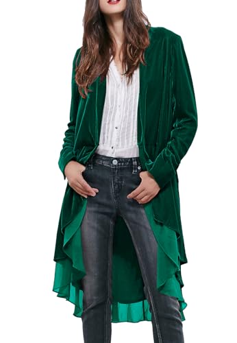 R.Vivimos Chaqueta De Terciopelo De Otoño e Invierno Para Mujeres Con Volantes Casuales Chaqueta Larga Retro Sin Cuello Chaqueta Deportiva Clásica De Cola De Golondrina(L,Green)